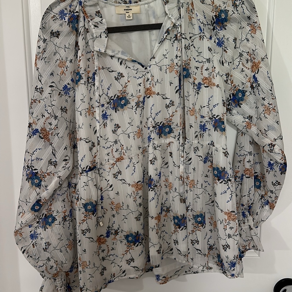 Entro Cream Blouse with Peter Pan Collar and Asymmetrical Style